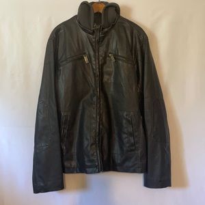 Faux leather jacket w/ detachable hood